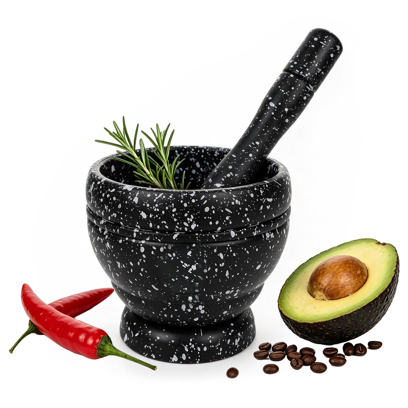 Pestle and Mortar Set, Grinder Tool, Granite Pattern Garlic Crusher Bowl