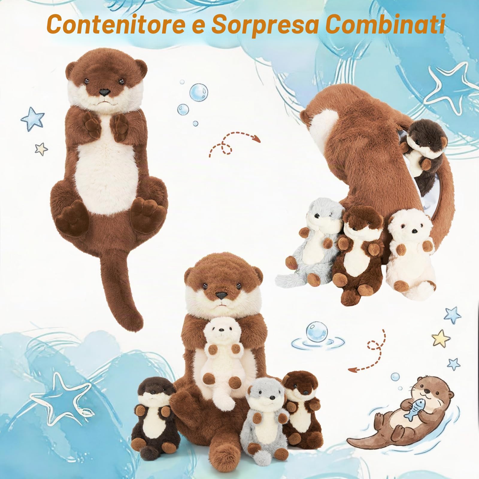 OUOZZZ - Lontra di peluche e orsetto lontra madre e bambino - 38 cm, realistico animale marino in peluche, ultra morbido e accogliente, creatura marina perfetta come regalo di compleanno o per neonato