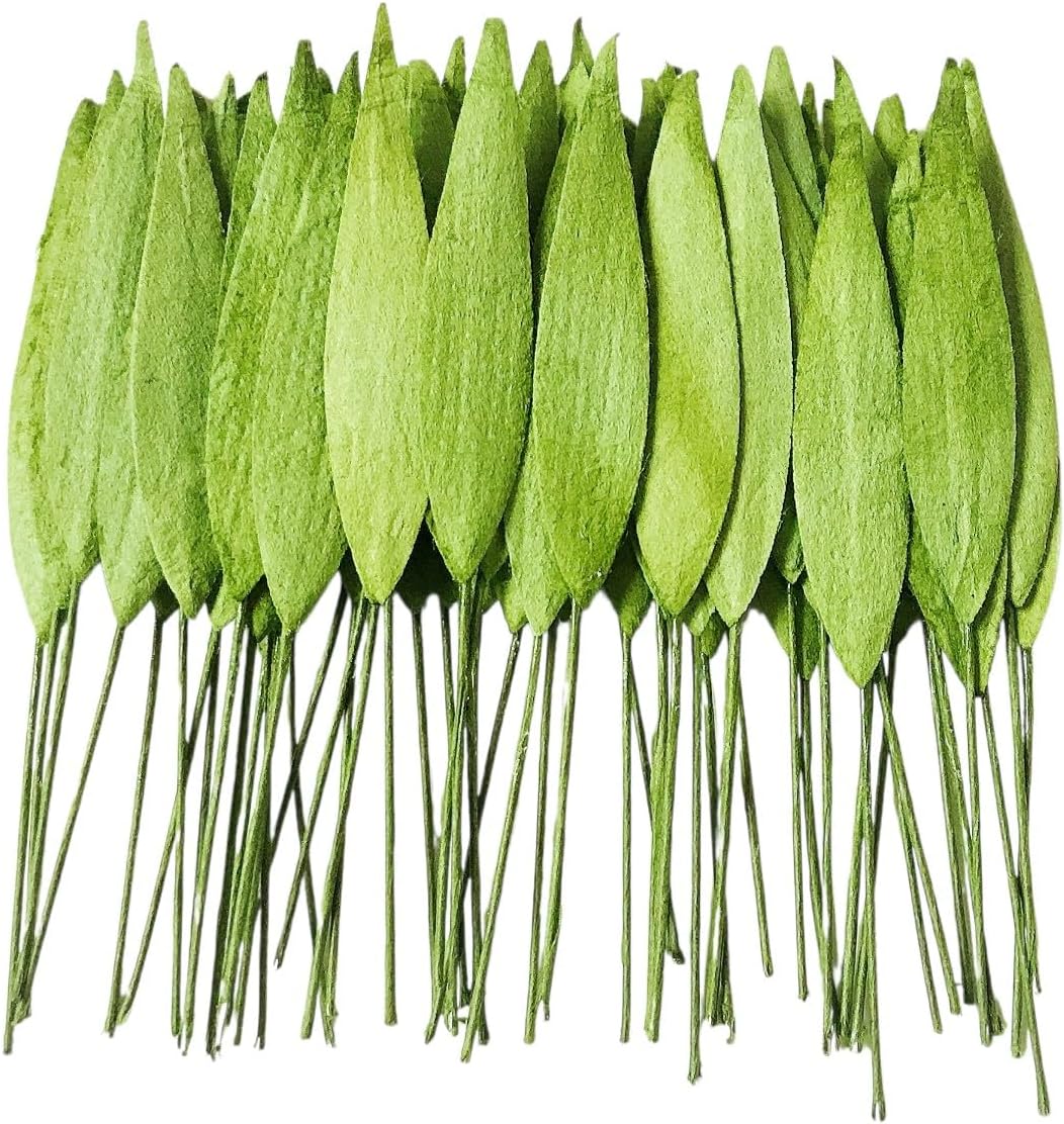 Ploen 50 pcs Green Grass Leaves with Wire Stems 0.7 cm Leaf Green101 Mulberry Paper Leaves Craft Supplies Scrapbooking Embellishments for so Many Card DIY Craft Projects image 2
