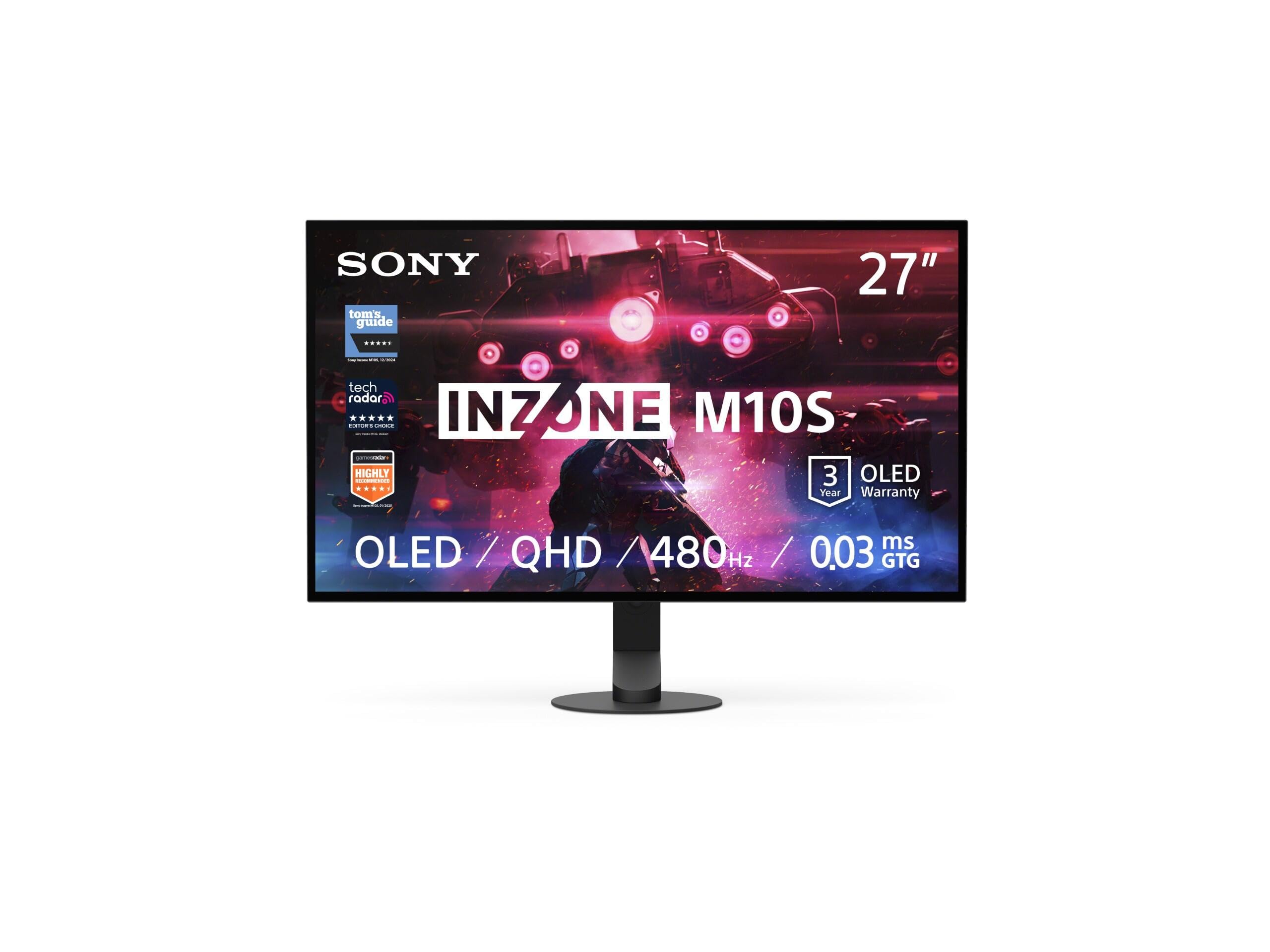 Sony INZONE M10S 27" OLED QHD PC Gaming Monitor: 1440p, 480Hz, 0.03ms GTG, DCI-P3 98.5%, G-Sync, Adaptive Sync, VRR, Developed Model with Fnatic, 1300 nits, DisplayPort 2.1-2 x HDMI 2.1- PC, PS5