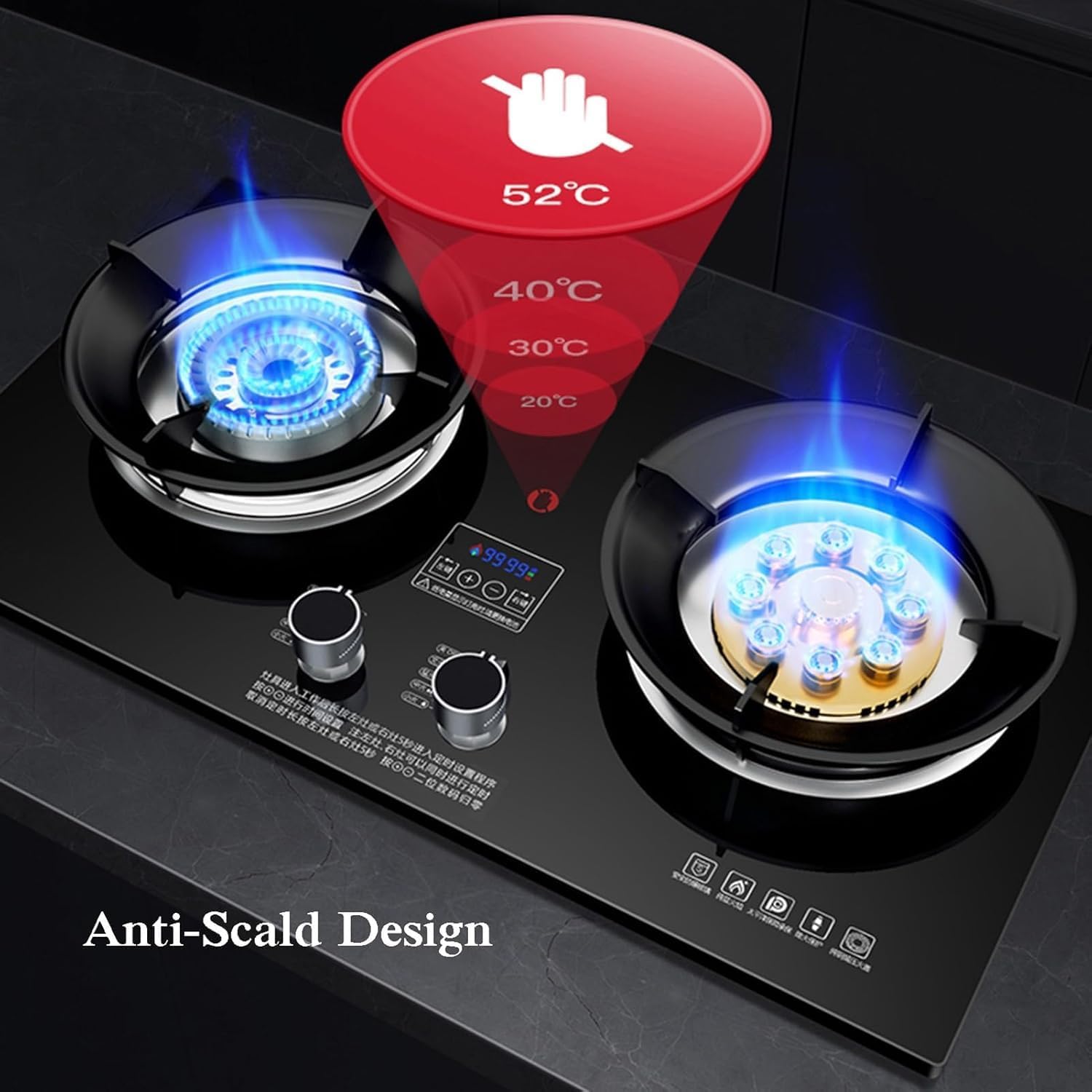 Gas Cooktop,NG/LPG,Tempered Glass Panel,Desktop/Embedded Gas Hob,for Caravan Home Camping Catering,with Turn Off the Fire Regularly(Ng)