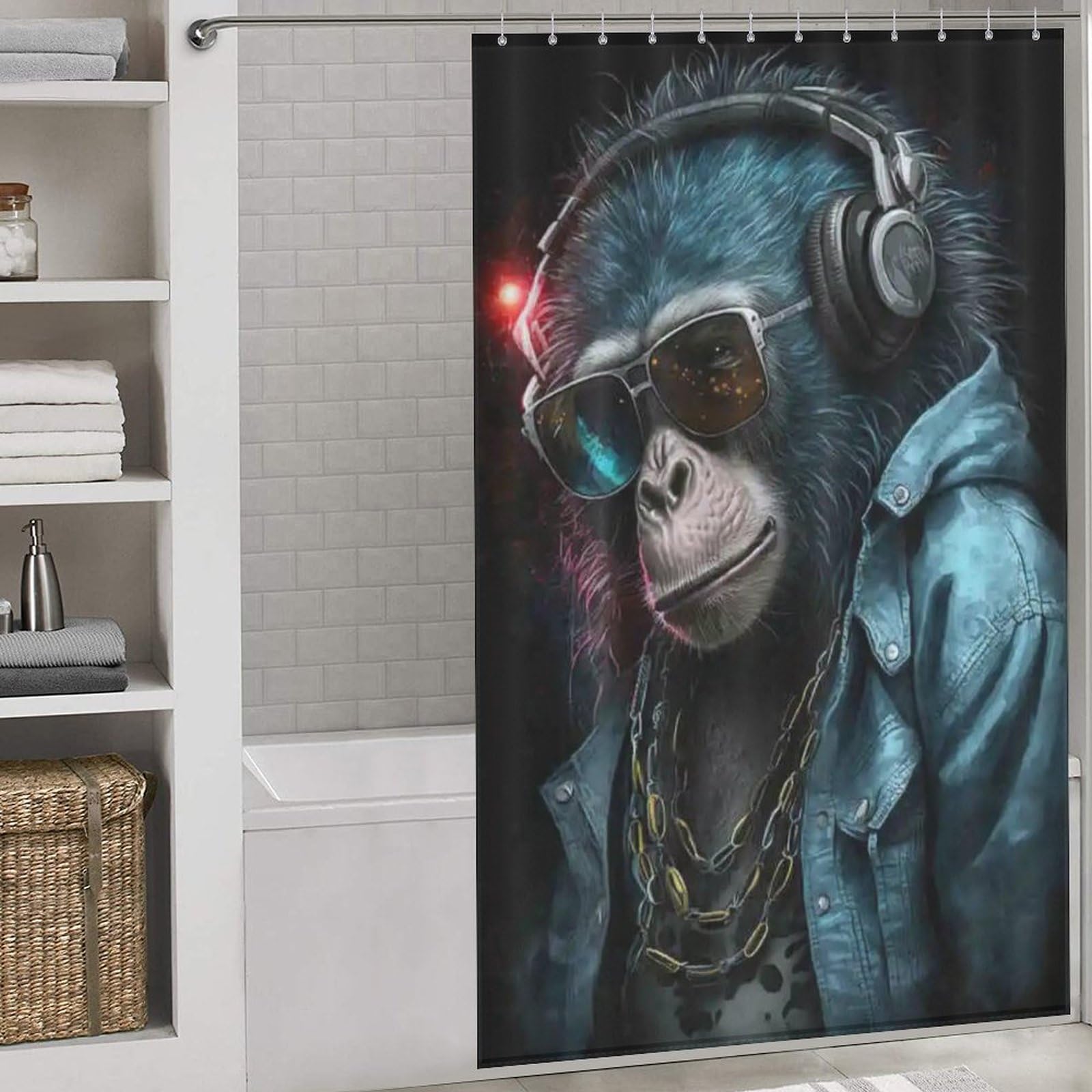 Rideau de douche polyester de qualité supérieure motif singe DJ 140x183cm lavable