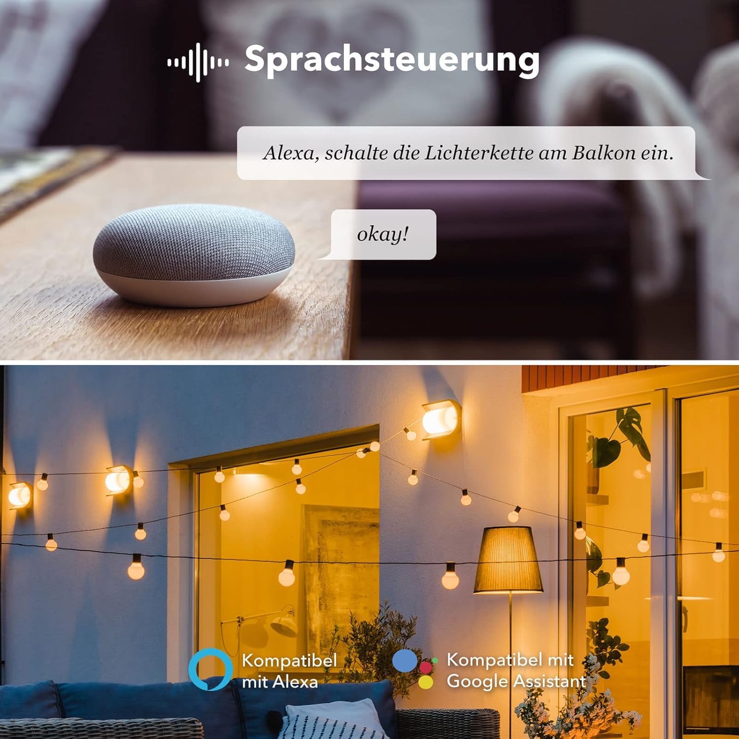 HBN Prise WiFi extérieure, 16 A, minuterie intelligente d'extérieur avec contrôle d'application, commande vocale, prise extérieure IP44 Alexa, compatible avec Alexa et Google Home, 2,4 GHz, noir