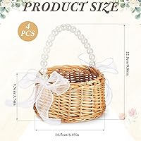 Vista 2 de Thyle 4 cestas para niña de las flores con asa, 7.87 x 4.33 pulgadas, ratán de mimbre, ligeras, marrón (hilo de cola de pez, perlas)