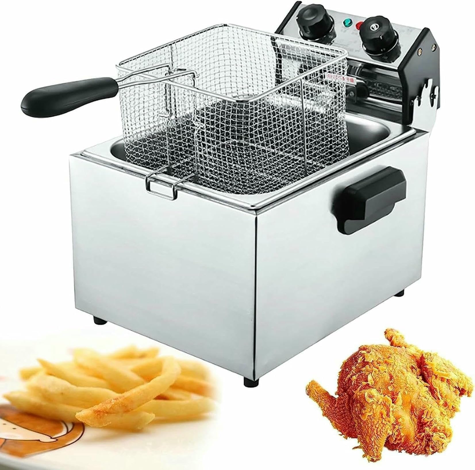 Cesta para freidora de Grasa Comercial, freidora eléctrica de Patatas Fritas Profundas, Grande, con Tanque, bandejas para Patatas Fritas comerciales de Acero Inoxidable con Cesta y Tapa