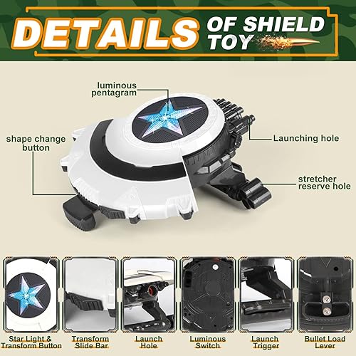 Miniatura 5 de Pistola Nerf para juguete de escudo de dardos, pistola de espuma de Star Wars Capitán América, juguete de rol de superhéroe con luces, regalo