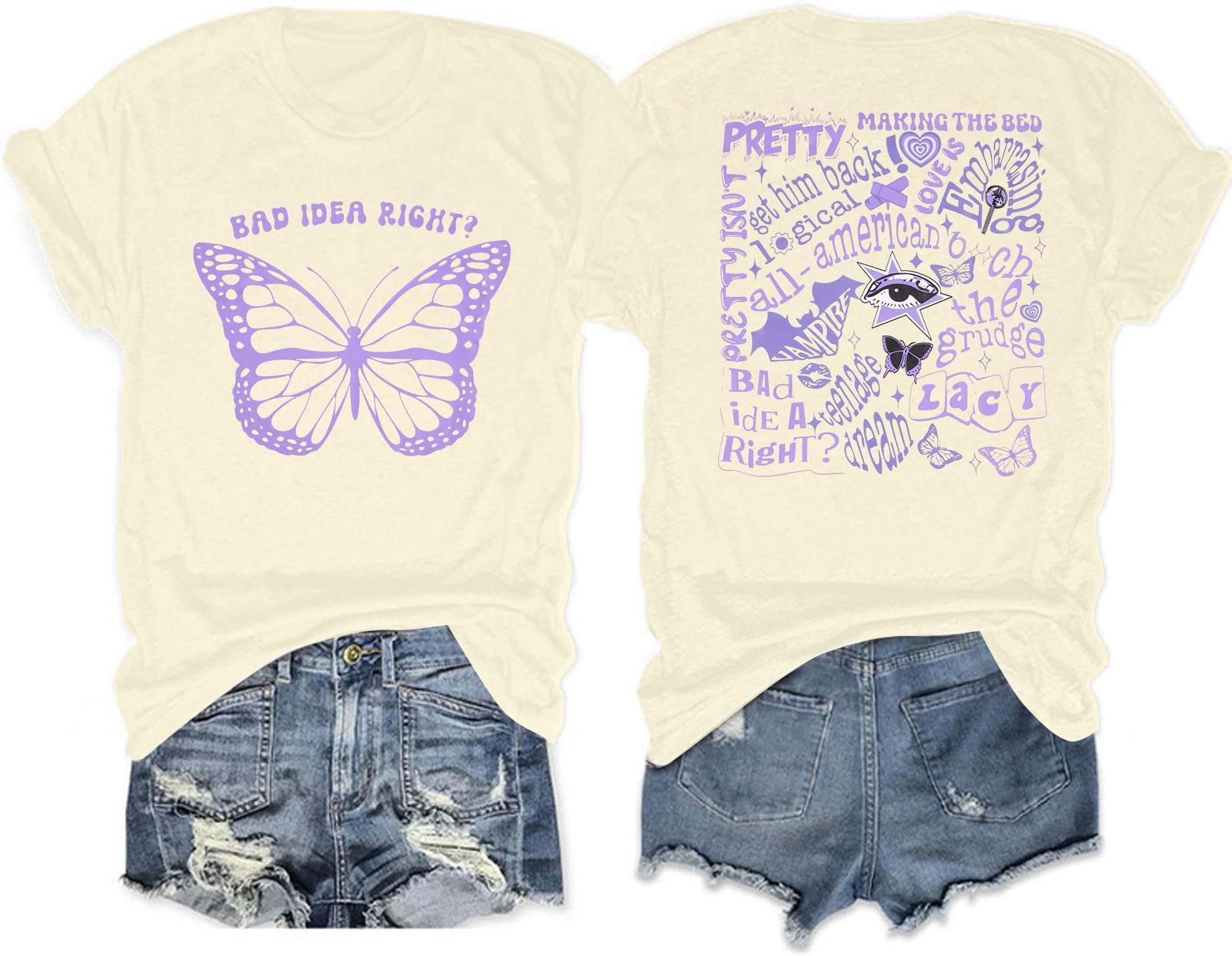 Bad Idea Right Shirts Women Butterfly Shirts Vintage Album Tshirts Music Merch Tee Concert Tour T-shirt