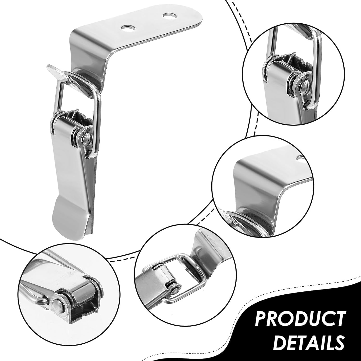 4PCS 90 Degree Tool Box Hood Locks Latches, Stainless Steel Spring Loaded Toggle Latch Catch Catch Hasp Clamp Clip Lock with 16 Screws for Wooden Case Toolboxes Cabinet Chest