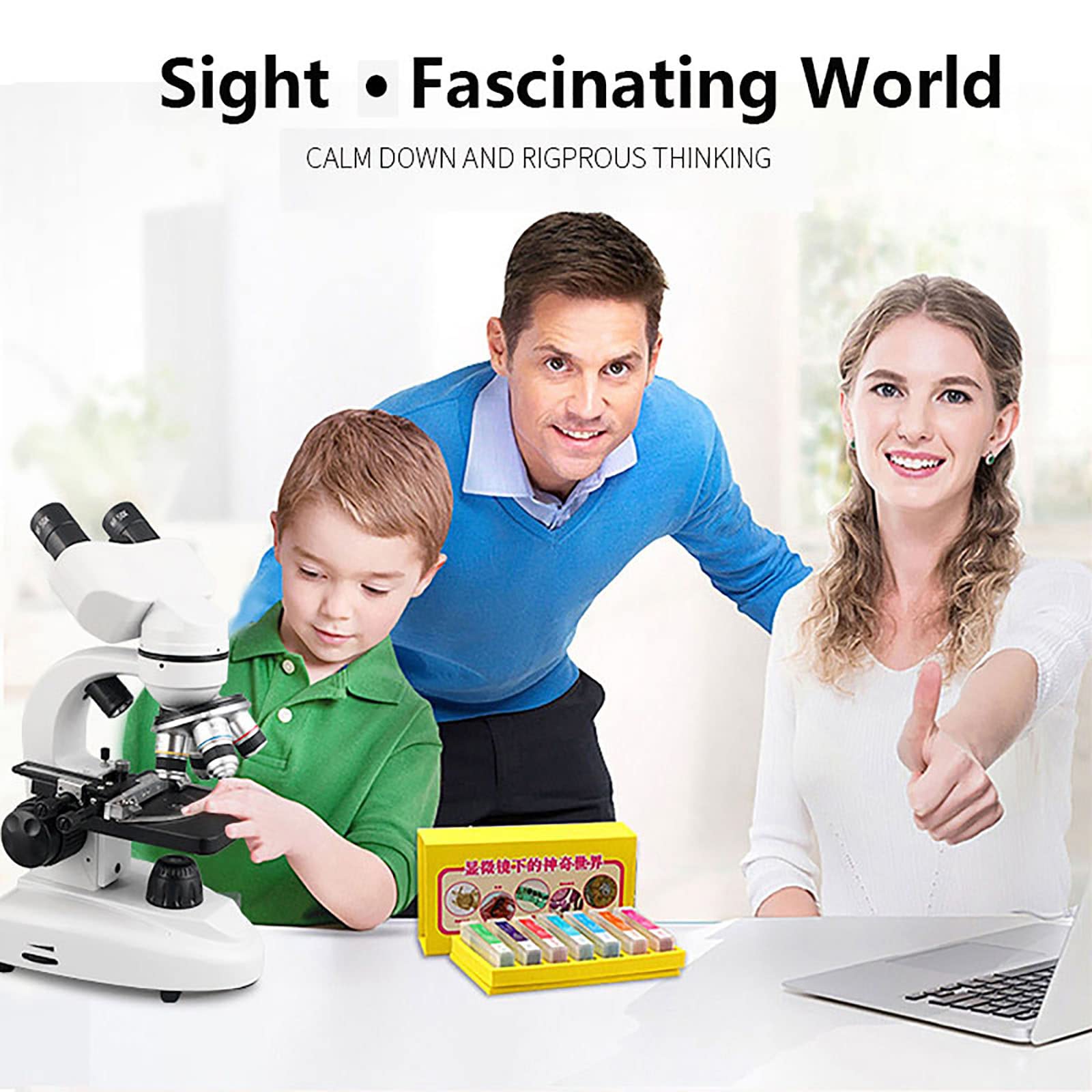 Binocular Electronic Microscopes, 200X-30000X Compound Student Microscope with 4 Objectives (4X, 6X, 10X, 100X) & 2 Eyepieces (50X*2), HD Display, for Elementary, Junior Science Experiments