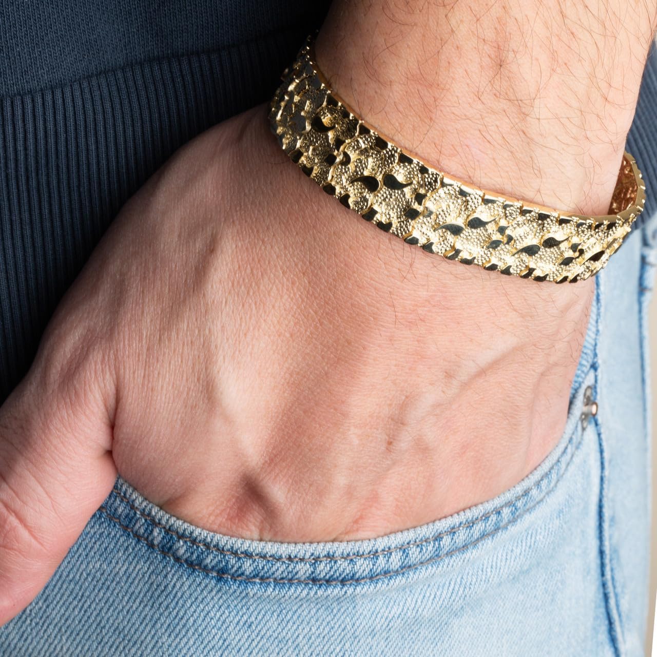 Solid 10k Gold Textured-Style Nugget Bracelet