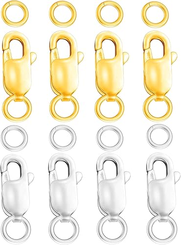 Miniatura 16 de Dailyacc Cierres de pinza de langosta para hacer joyas, oro y plata con anillos de salto, cierres seguros para collares, pulseras, manualidades