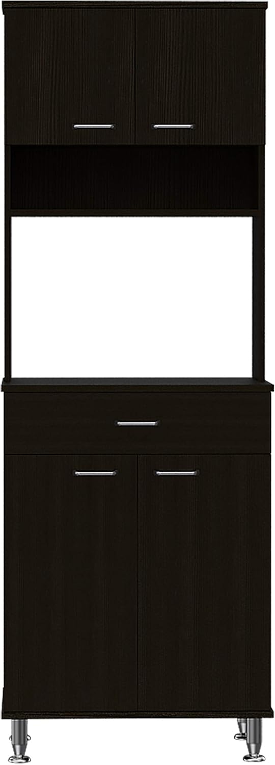 Helis 60 Kitchen Pantry 66,5" H with Microwave Shelf, Two Storage Cabinets, Black