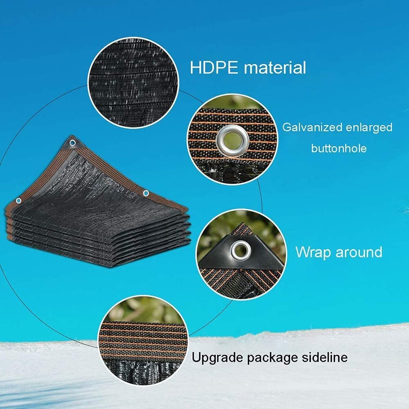 Filet d'ombrage de jardin à 6 pôles - Protection UV à 70 % avec bords renforcés et œillets pour plantes, serre, grange, toit extérieur - Idéal pour le jardin