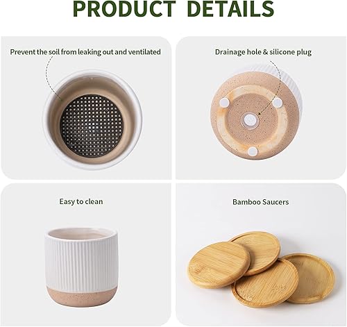 Miniatura 4 de AOMRYOM Macetas pequeñas de cerámica de 4 pulgadas con orificio de drenaje y platillo, maceta moderna para suculentas, plantas de interior, cactus,