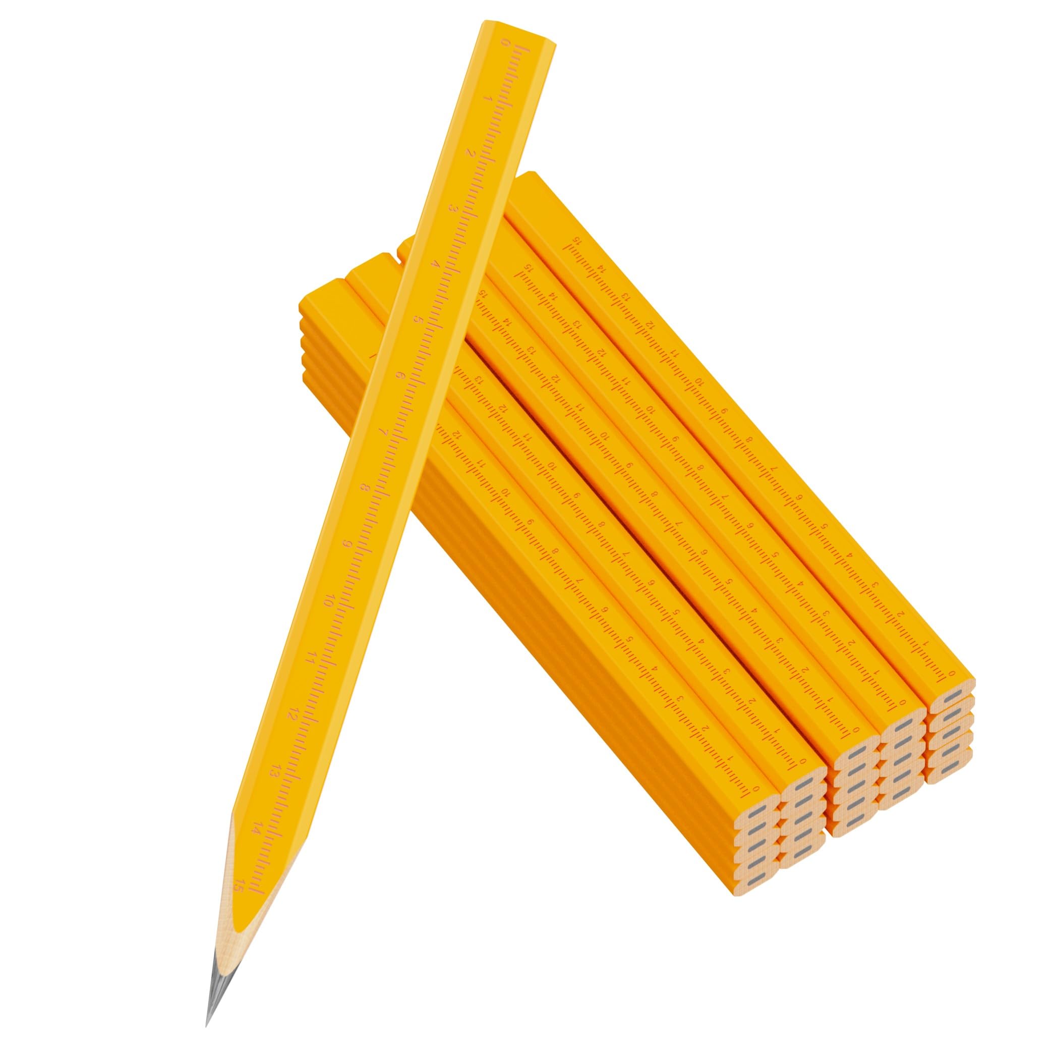 25 Pack Carpenter Pencils with Ruler - Flat Yellow Octagonal Woodworking Pencils for Construction, Marking, Framing - Hard HB Graphite — Amazon image 5
