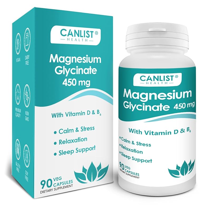 CANLIST Suplemento de Magnésio Glicinato 450 mg, 90 cápsulas