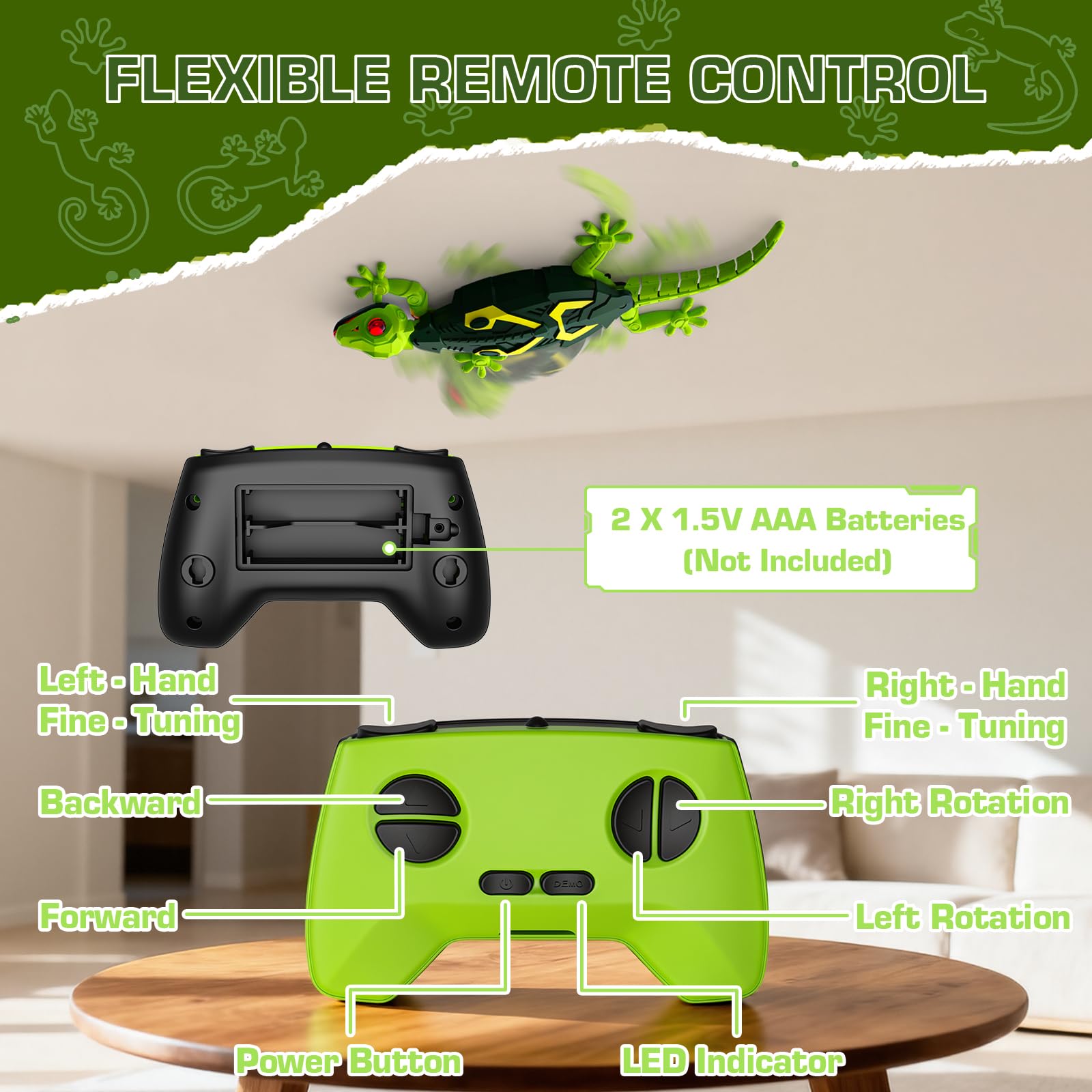 Gecko Trepador,Lagartija Teledirigida con Ojos LED,Lagarto Robot Juguetes,Control Remoto Lagarto Teledirigido de Pared con USB,Juguete Regalos para Niños de 3 a 9 años (Gecko-1)
