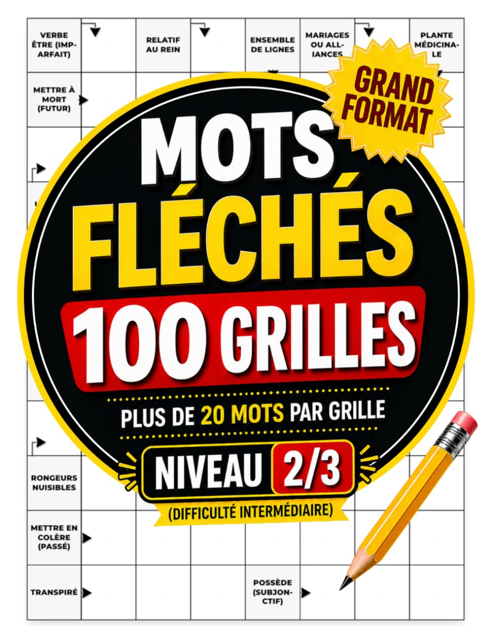 Mots Fléchés 100 Grilles: Plus de 20 mots par grille - Niveau 2/3 - Grand format - Difficulté intermédiaire