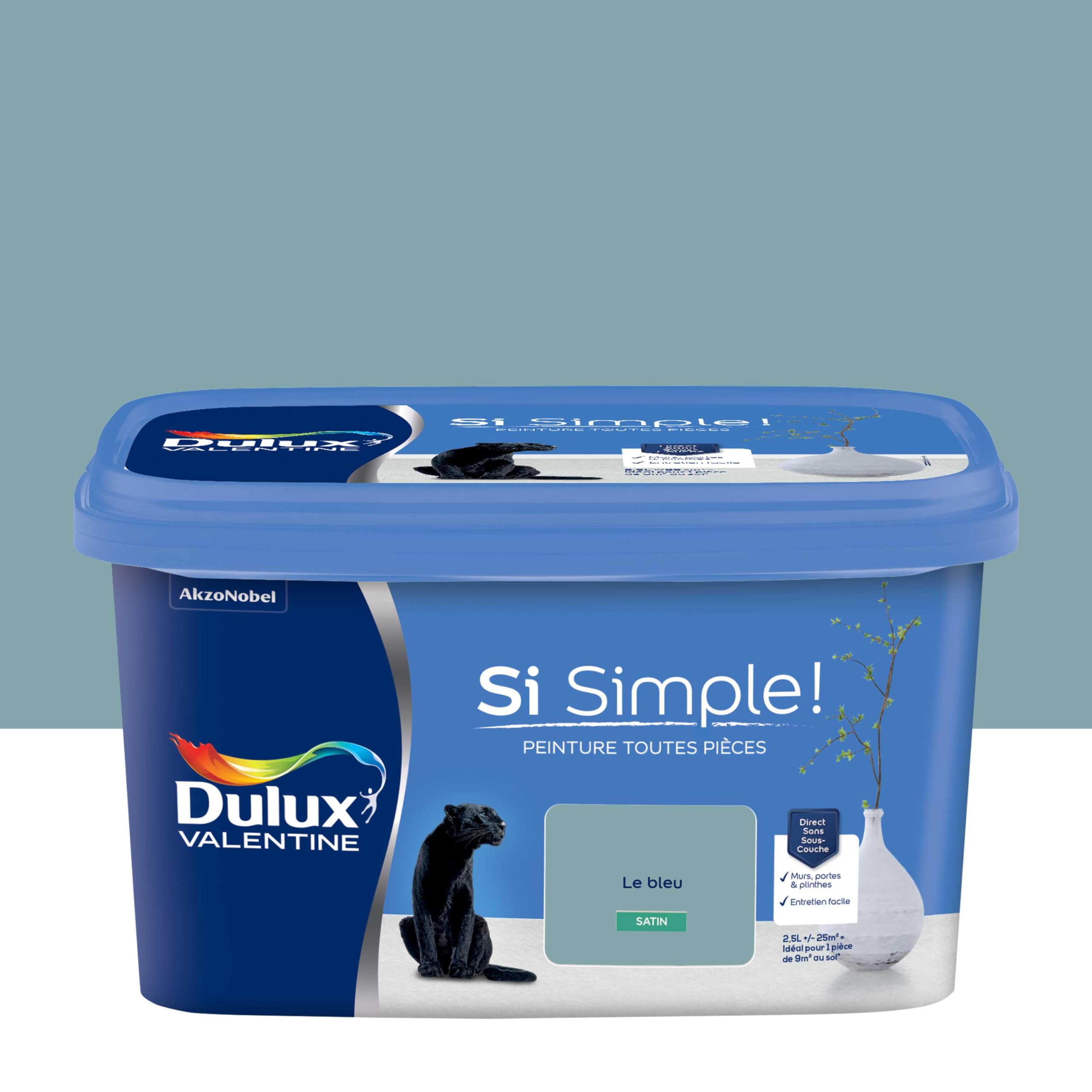 Dulux Valentine Peinture Si Simple Peinture Intérieure Toutes Pièces Satin - Peinture Murs et Plafonds, Portes et Plinthes - Lot de 2 - Couleurs : Le Gris Foncé & Le Bleu 2,5 L
