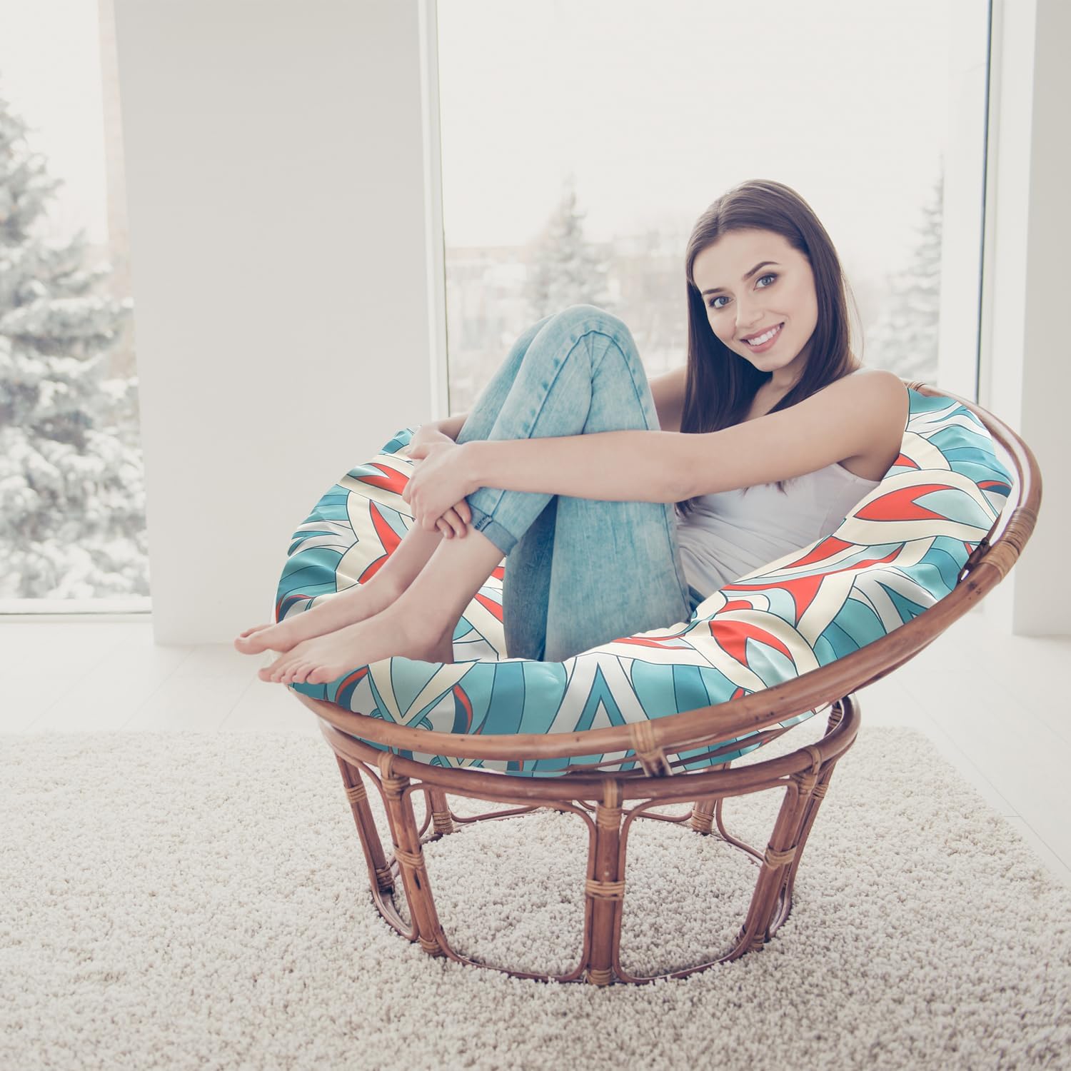Papasan Cushion Cover Only, Water Resistant Papasan Chair Cushion Cover for Outdoor lndoor,Skin-Friendly Soft Machine Washable Unfading Zippered Cover (Mandalas 1, 50in)
