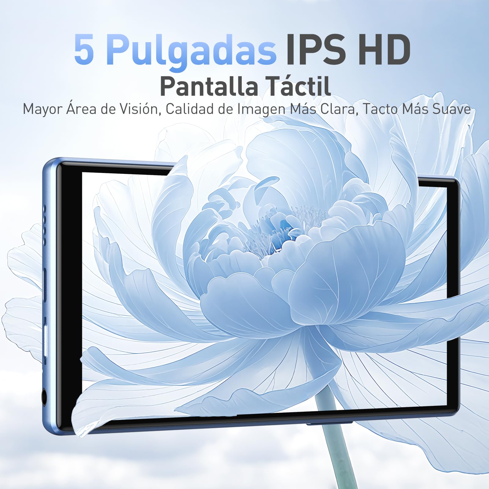 AGPTEK 128GB Reproductor MP3 Spotify con Bluetooth y WiFi, Android 13 MP4 Reproductor de 5'', Reproductor de Música MP4，MP3 Player con Spotify, Audible, App Store, Amazon Music, hasta 1 TB, Azul