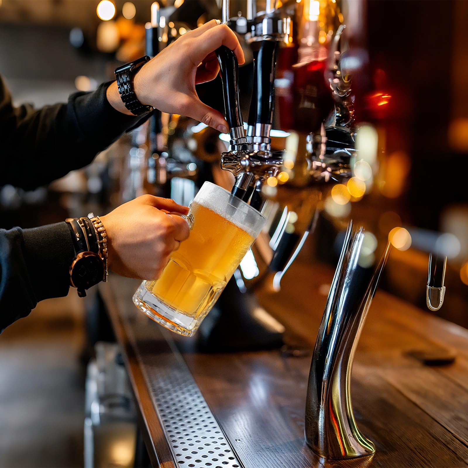 Großer Bierkrug aus Glas, mit Henkel, 2 Stück