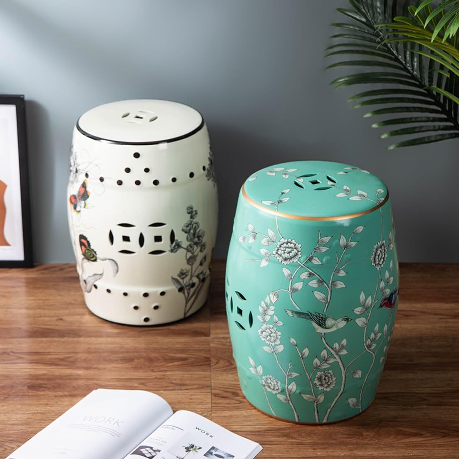 Ceramic Drum Garden Stool,Decorative Ceramic Garden Stool(J)