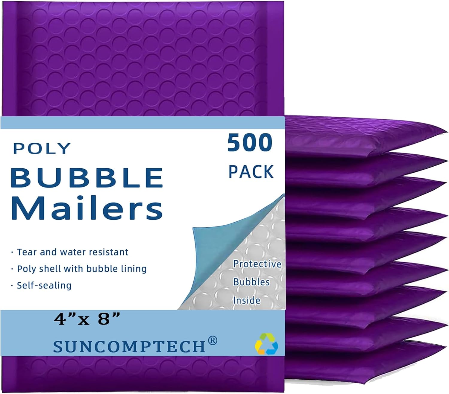 25 50 100 200 500 1000 Pieces, 4x8 inch, Self Seal Waterproof Mailing Envelopes, Poly Bubble Mailers Shipping Bags, Bubble Padded Envelopes, Bulk Color #000 (Purple, Usable 4 * 7 inch, 500 Pcs)