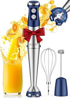 Immersion Blender, 1000W Anti-scratch 3-in-1 Hand Blender, Upgraded 12 Speed Stainless Steel Blade Stick Blender with Turbo Mode, Whisk and Milk Frother, Non-BPA, Blue