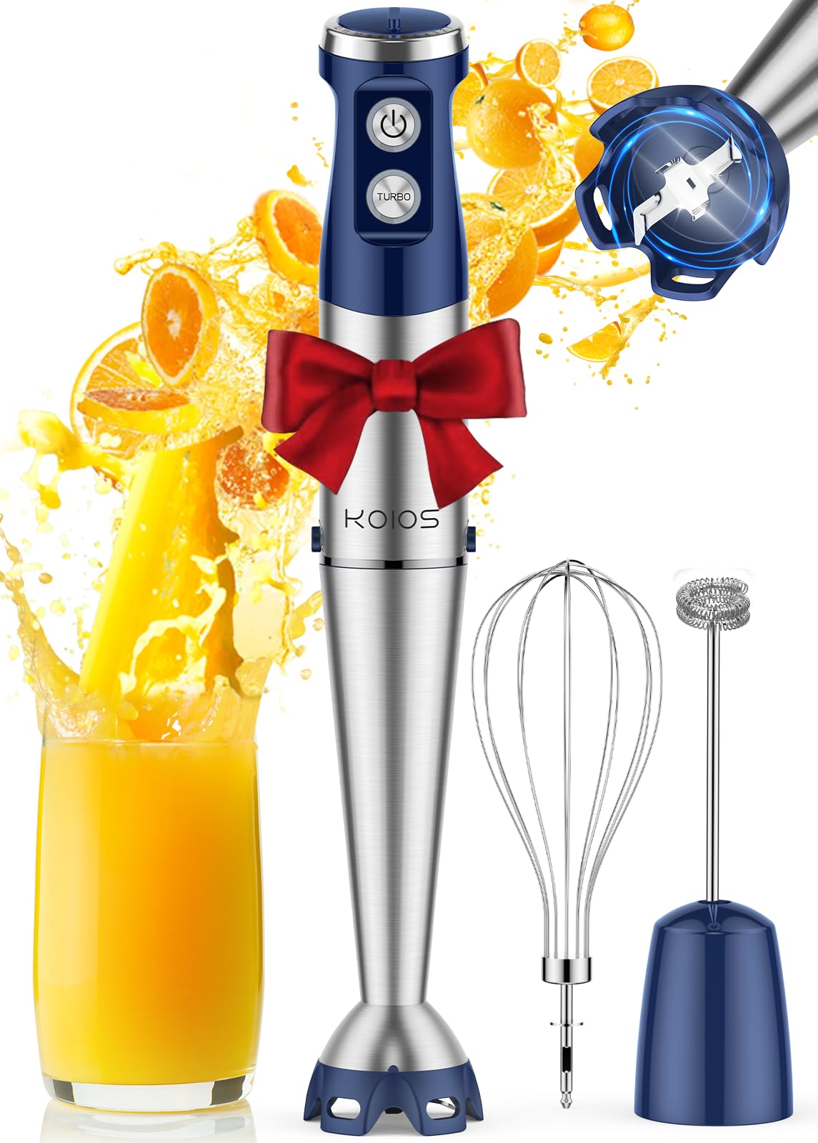Immersion Blender, 1000W Anti-scratch 3-in-1 Hand Blender, Upgraded 12 Speed Stainless Steel Blade Stick Blender with Turbo Mode, Whisk and Milk Frother, Non-BPA, Blue