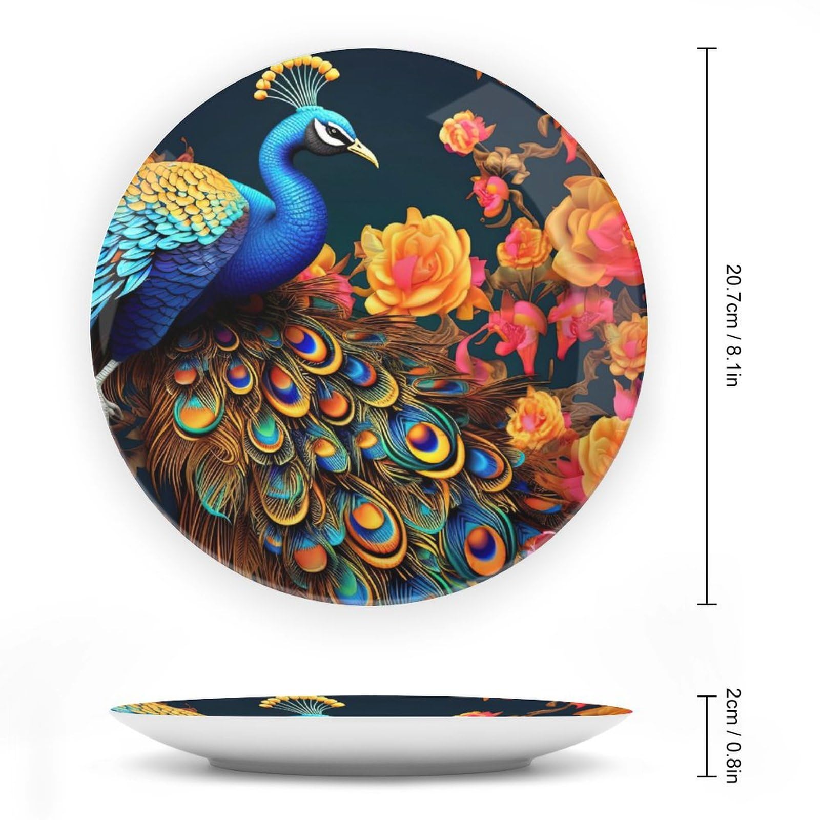 BHTLARNGY Peafowl Ceramic Decorative Plate, Beautiful Bird Decorative Dish with Stand, Peacock Bone China Decorative Plates Art Porcelain Plate for Living Room Hallway Table Decor