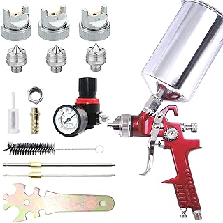 HVLP Gravity Feed Spray Gun: HVLP Gravity Feed Air Spray Gun with 1.4mm 1.7mm 2.0mm Nozzles, Professional Air Spray Paint Kits with 1000cc Aluminum Cup & Air Gauge for Auto Paint, Primer, Clear/Top Coat & Touch-Up
