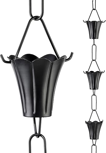 Good Directions 477K-8 Cadena de lluvia con clip de instalación de canalón de aluminio negro de 8.5 pies