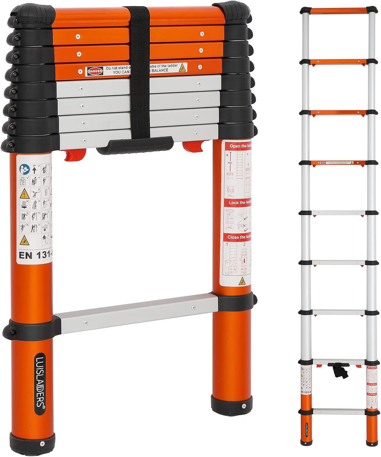 LUISLADDERS Telescoping Ladder Multi-Use Telescopic Extension Ladder One-Button Retraction Anti-Pinch and Anti-Slip 330 Lb Capacity (6.5 Feet) - 