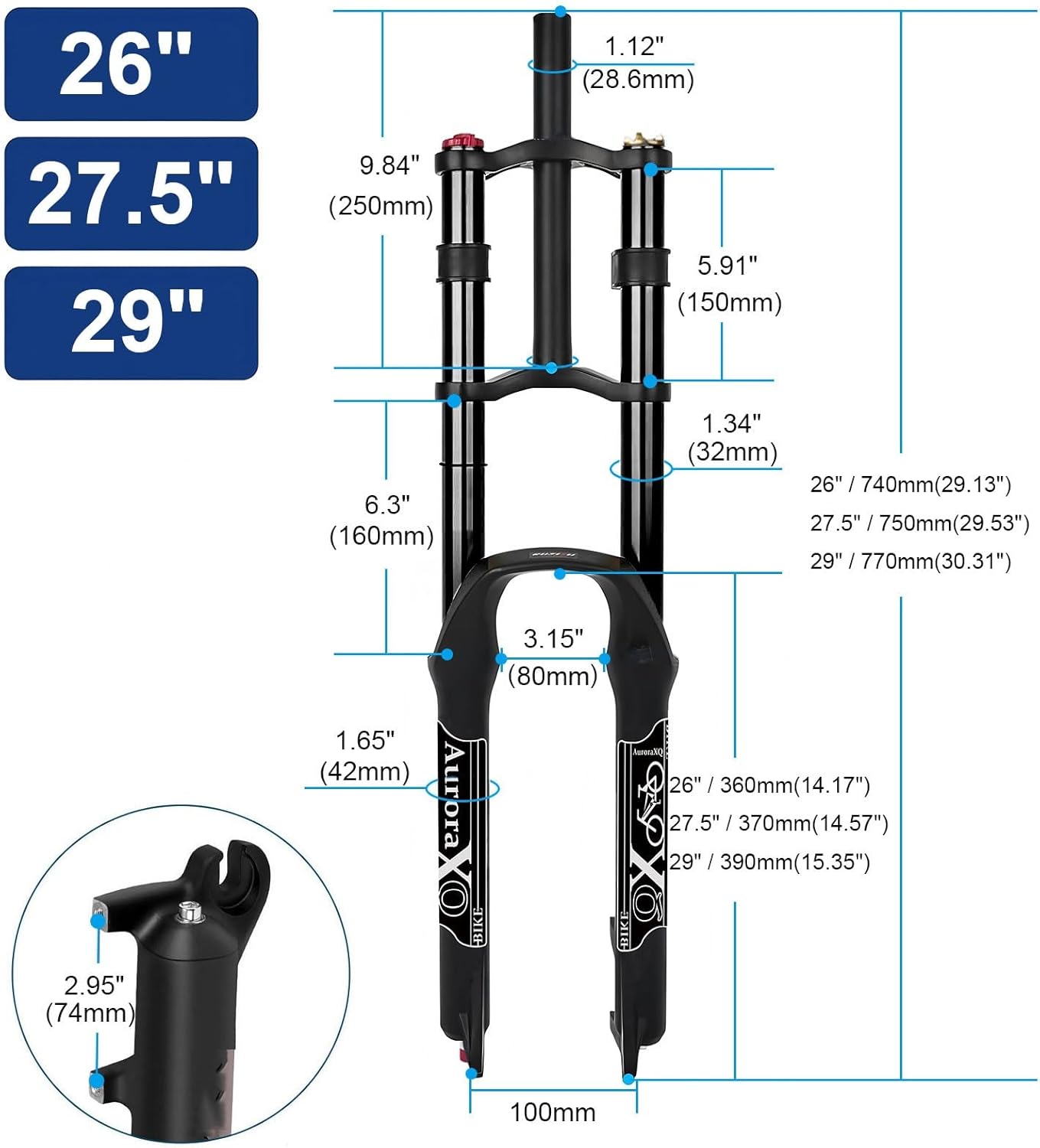マウンテンバイク DH サスペンションフォーク 26 27.5 29 インチ AIR-32 ダブルショルダー ストレートチューブ 1