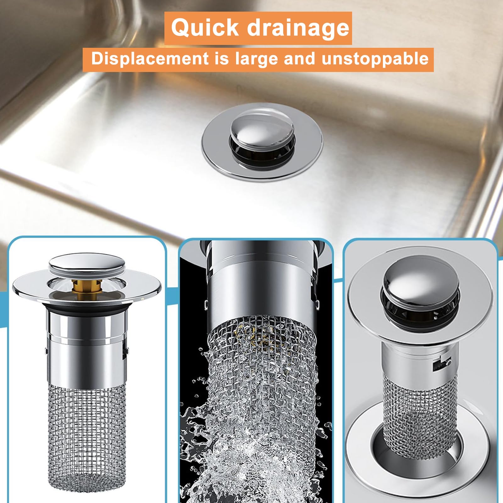 Lot De 2 Bouchons Lavabo Avec Tamis - Anti-Cheveux Et Débris - Pop-Up Pour Évier Cuisine/Salle De Bain