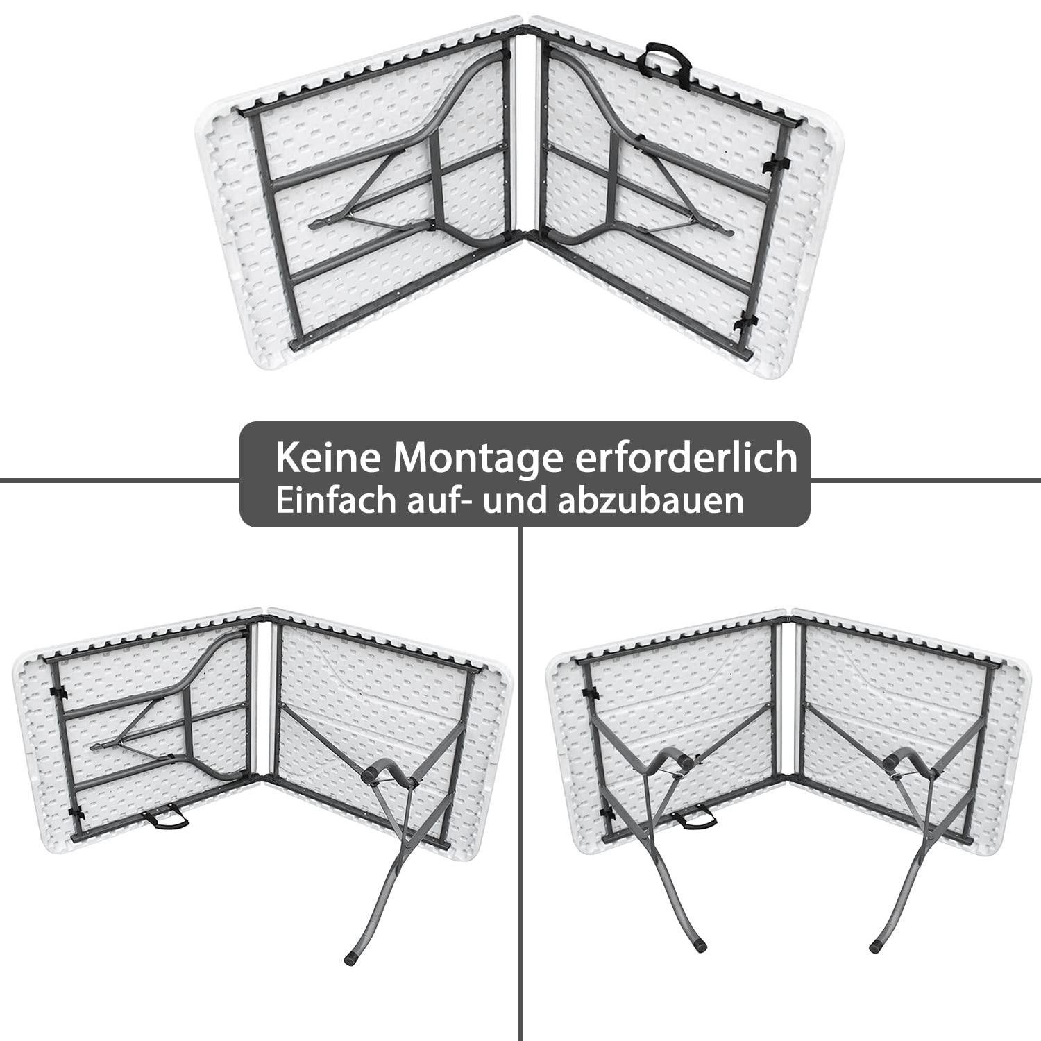 MaxxGarden Klapptisch – Campingtisch klappbar - Tragbarer Falttisch - Gartentisch aus Plastik - Klappbarer Tisch 180x70x74cm – Falttisch für Indoor und Outdoor - Weiß