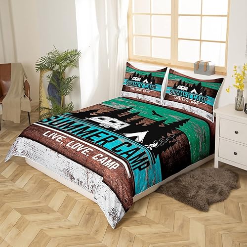 Miniatura 3 de Happy Camping - Juego de funda de edredón tamaño Queen para actividades de campista, estilo cabaña, estilo cabaña, para niños, cámper, coche,