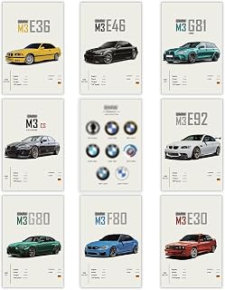 Aurelx 9 Stück Exquisite Auto Poster Set, Bunt Zimmer Deko Jungs, Leinwand Wandkunst, 20 x 30 Cm Supercar Wanddekoration für Büro, Wohnzimmer & Wohnzimmer, Ideale Auto Geschenke für Männer