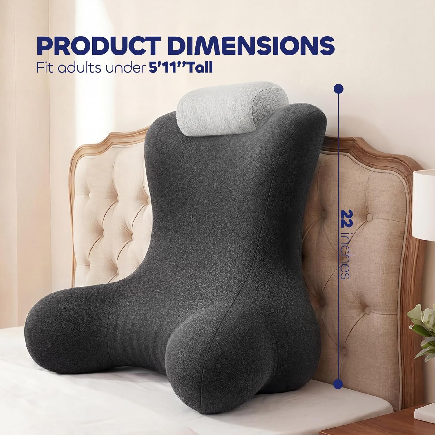 Reading Pillow for Floor & Bed Use - 22" Ergonomic Backrest with Built-in Neck Support and Contoured Arms, Memory Foam Sitting Pillow for Gaming, Reading, Nursing, Watching TV Pack