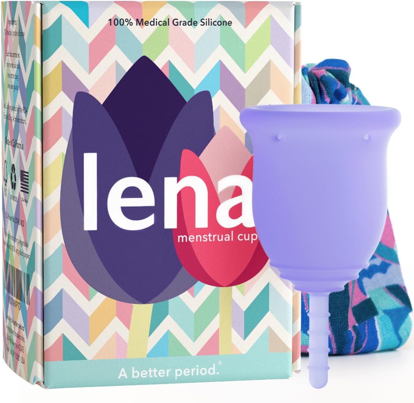 Lena Original Menstrual Cup Small Purple - Soft Reusable Silicone Period Cup, Beginner-Friendly, 12-Hour Leakproof for Regular Flow