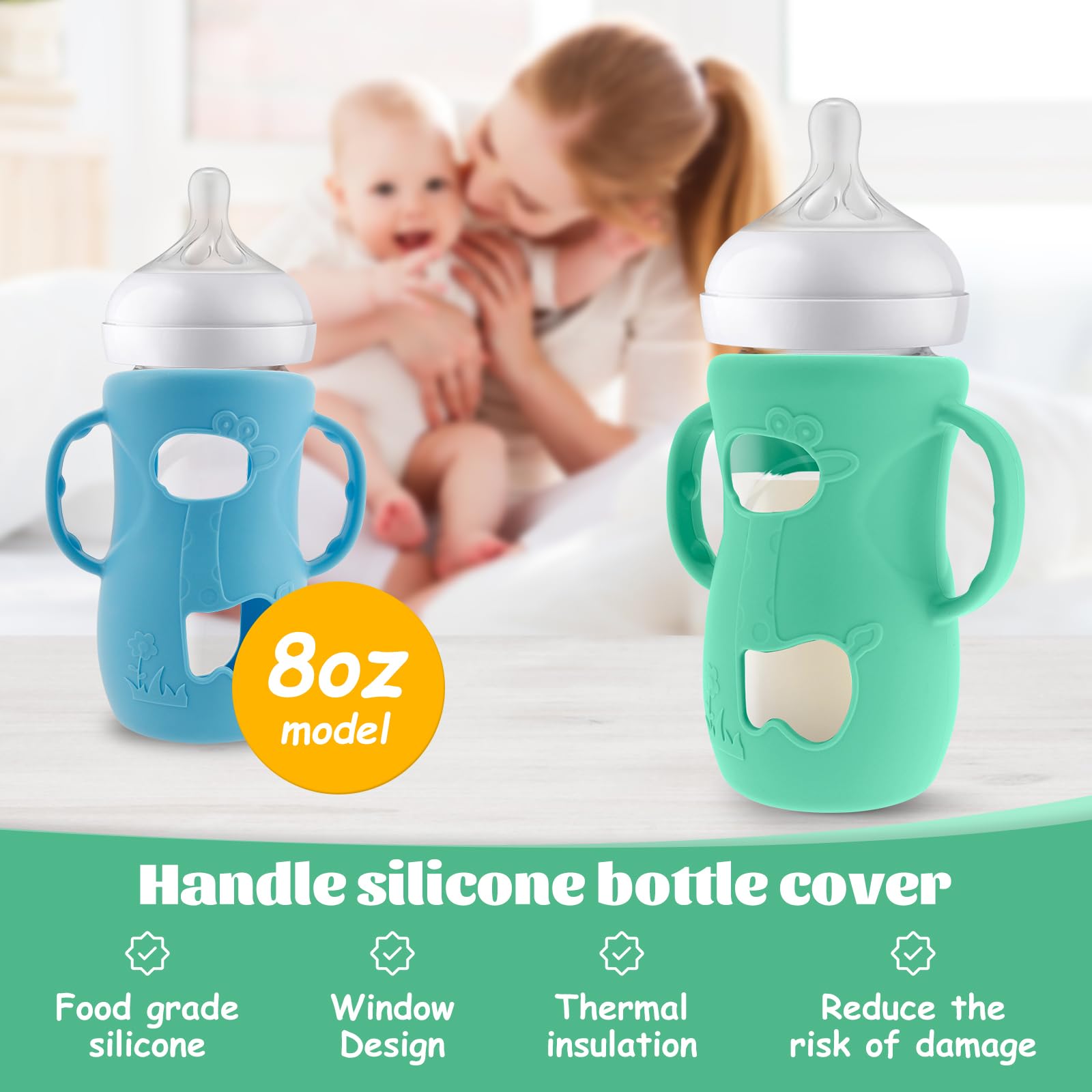 Confezione da 5 manici in silicone per biberon Avent Natural in vetro Baby Bottle Protective Cover senza BPA, diametro esterno compatibile con biberon