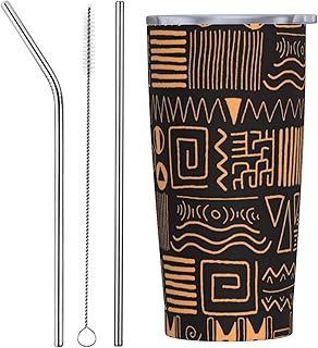 African Ethnic Pattern Tumbler 20oz Stainless Steel Insulated Tumblers with Lid Straw Abstract Tribal Art Travel Coffee Mug Tea Wine Cup Water Bottle for Women Men