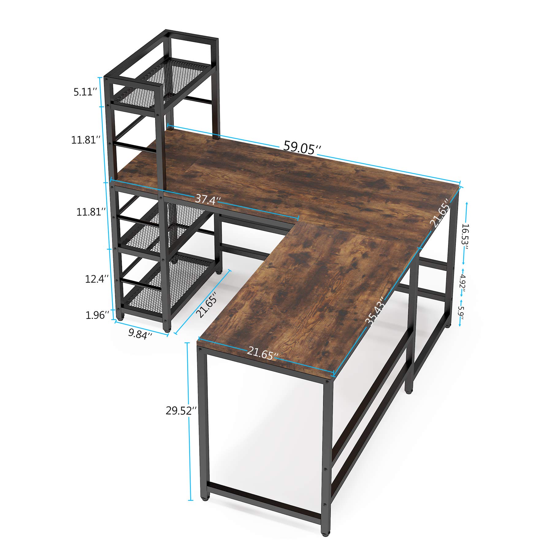 Tribesigns 59 Inch L Shaped Desk with Storage Bookshelf, Reversible