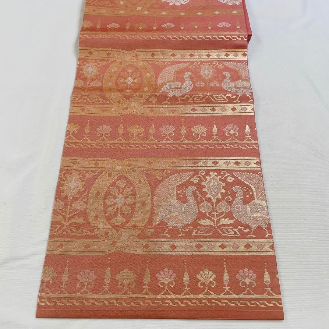 名古屋帯　鳳凰　花模様　レッド　着物　072t 名古屋帯 鳳凰 花模様 レッド 着物 072t 【公式通販】