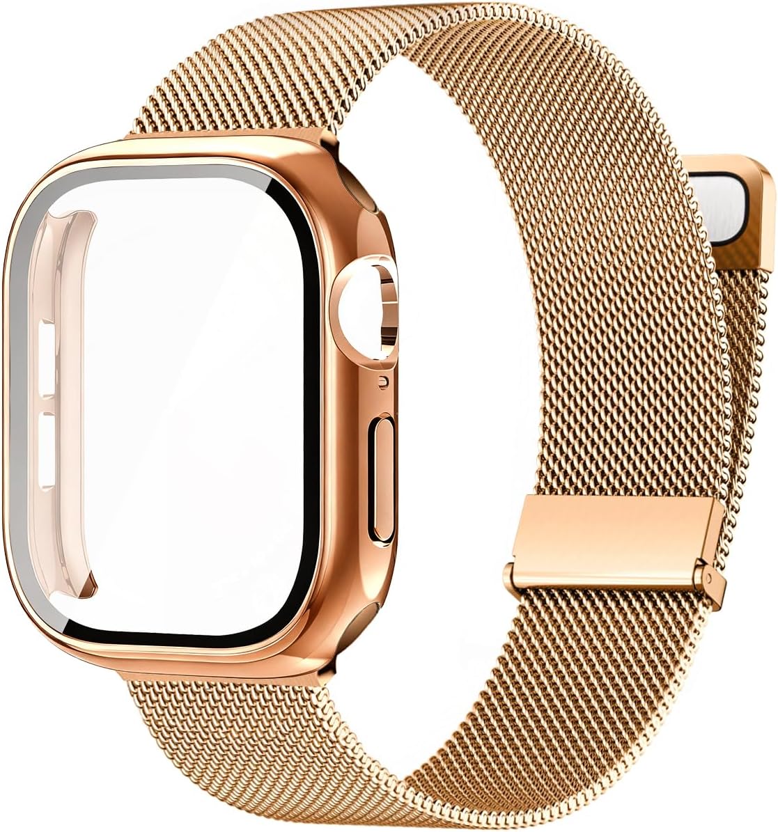 Metal Magnetic Band and Case Compatible with Apple Watch 38mm 40mm 41mm 42mm 44mm 45mm 46mm, Stainless Steel Milanese Mesh Loop Strap with Cover for iWatch Series 11 10 9 8 7 6 5 4 3 2 1 SE