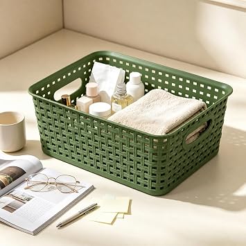 Plastic Storage Basket Set, 6-Pack Organizer Shelf Bins