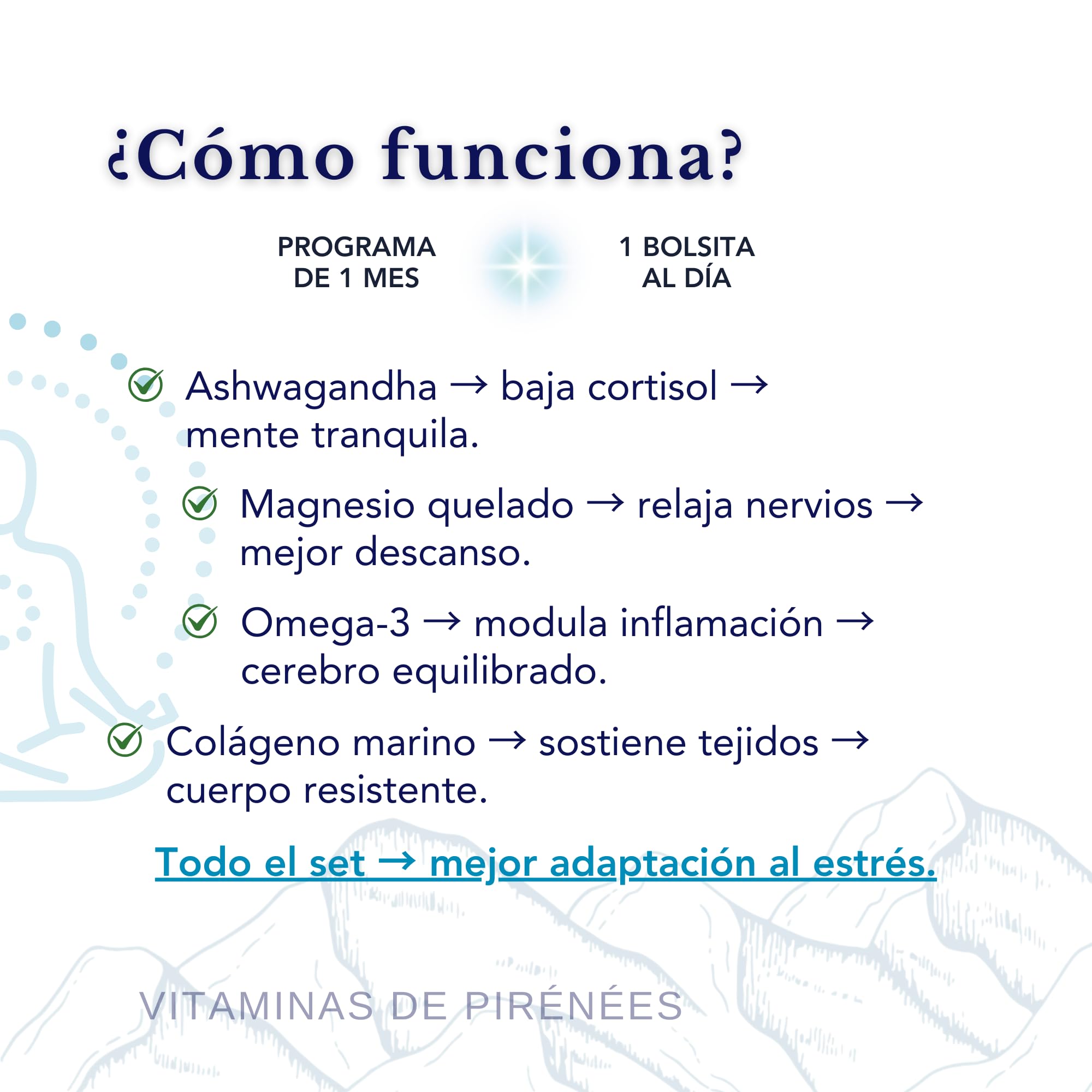 Ashwagandha, Magnesio, Omega 3 y Colágeno marino con Acido hialurónico y Coenzima Q10 – Más energía, Menos estrés y una Juventud que dura más tiempo | 28 sachets dirios