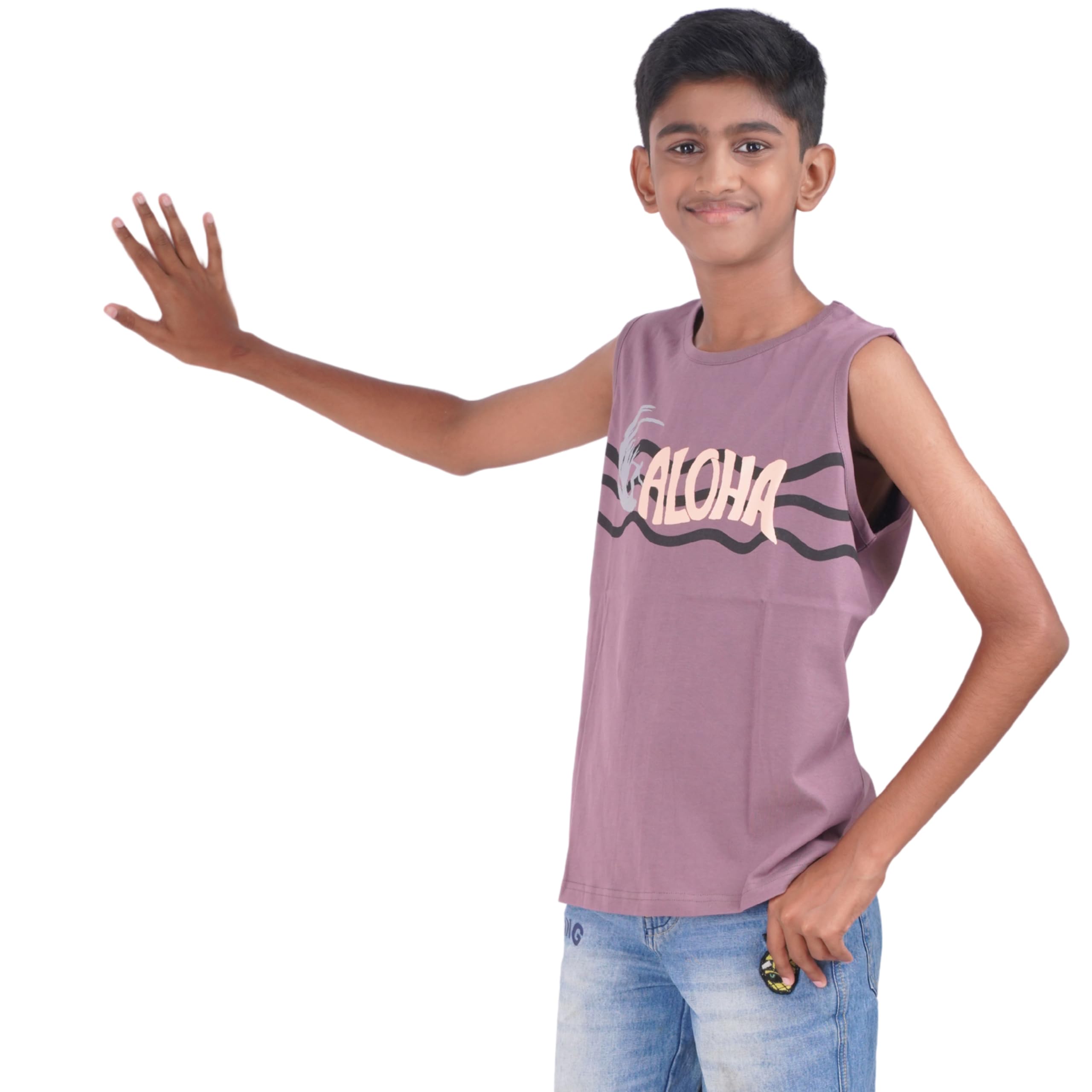 TotzTouch Boys Sleeveless Tshirt/Tees/Vest/Baniyan | Summer Tshirt | Kids Round Collar Tshirts (Pack 3 | Size Options - 3 Years to 15 Years) - Image 5 thumbnail