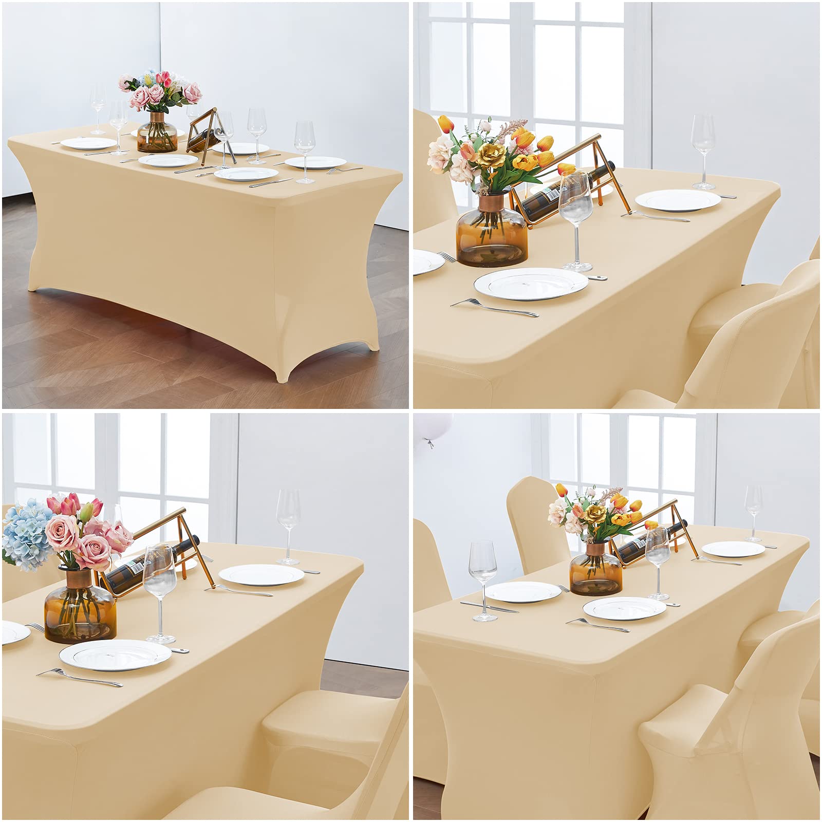 CWK Nappe De Table Extensible En élasthanne Pour Tables Pliantes Rectangulaires, Infroissables, élastique Et Extensible Pour Fête, Banquet, Mariage Et événements (vert Noirâtre